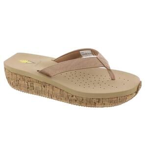 Volatile Womens Neville Wedge Sandals Size 11 Nude Tan Snake Flip Flops NWOB